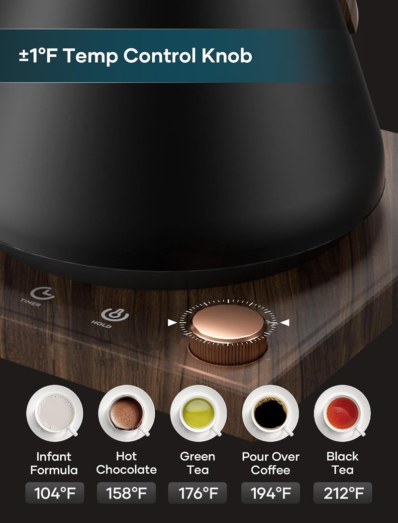 intasting Electric Kettle, Gooseneck Electric Kettle, ±1℉ Precise Temperature Control, Stainless Steel Interior, Quick Heating for Pour Over Coffee, Tea & Boiling Water, 0.9L (Onyx Black) - Image 3